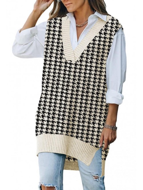 Women's Oversized V Neck Knit Sweater Vest Tunic S...