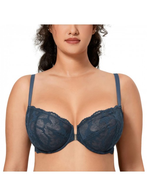 Women's Balconette Bra Front Closure Plus Size Lac...