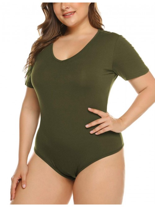 Women's Bodysuit Plus Size Short Sleeve Scoop Neck...