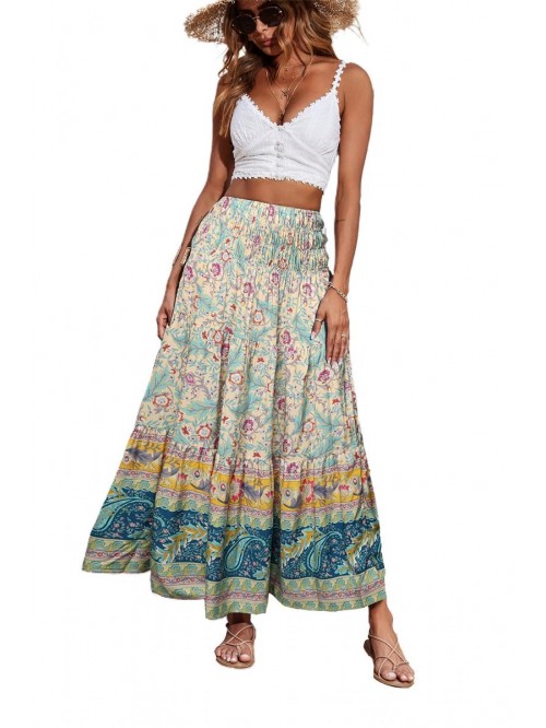 Women Boho Ditsy Floral Elastic High Waisted Maxi ...