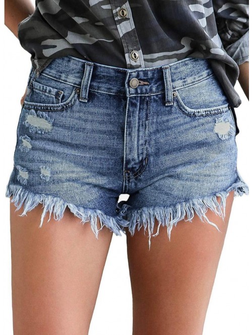 Women's Casual Denim Shorts Frayed Raw Hem Ripped ...