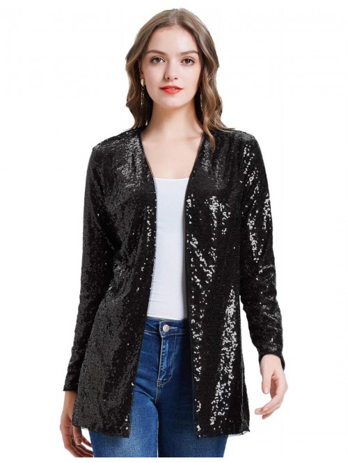 KOLE Women's Sequin Jacket Open Front Blazer Casua...