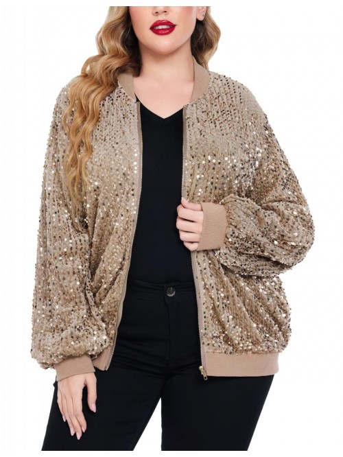 Womens Sequin Jacket Plus Size Sparkle Long Sleeve...