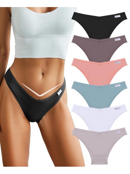 6 Pack Womens Cotton Underwear Sexy V-Waist Bikini...