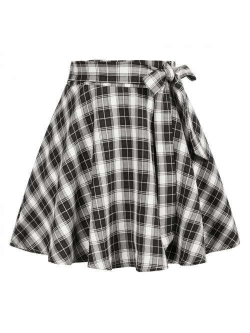 Poque Women's Plaid Skirt A-Line Flared High Waist...