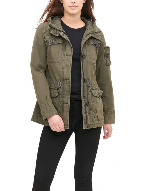 Women's Cotton Four Pocket Hooded Field Jacket (St...