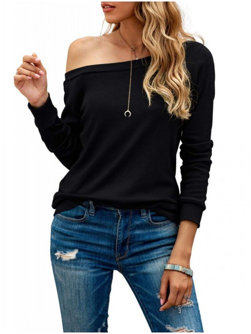 Women's Long Sleeve Boat Neck Off Shoulder Blouse ...