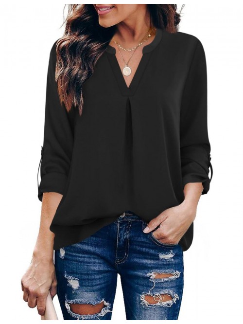 Women's Blouses 3/4 Sleeve Work Shirt Chiffon Tuni...