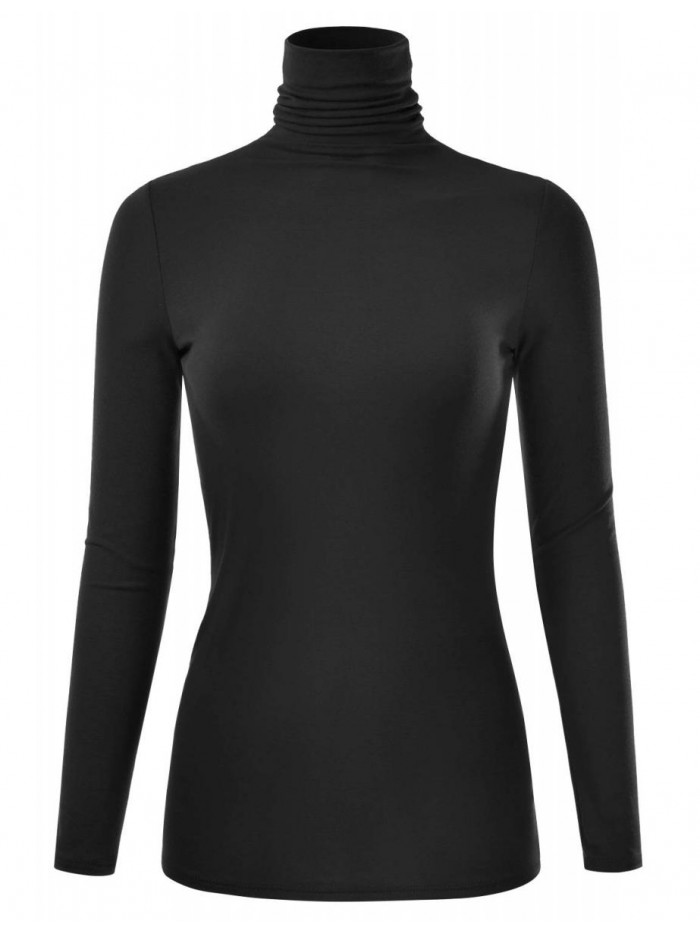 Women's Long Sleeve Turtleneck Lightweight Pullover Slim Shirt Top (S-3XL) 