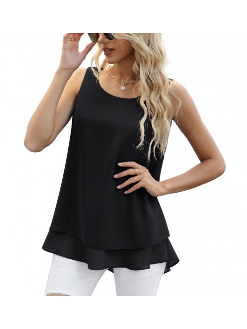 Women's Sleeveless Chiffon Tank Top Double Layers ...