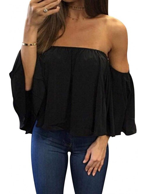 Women Summer Off Shoulder Chiffon Blouses Ruffles ...