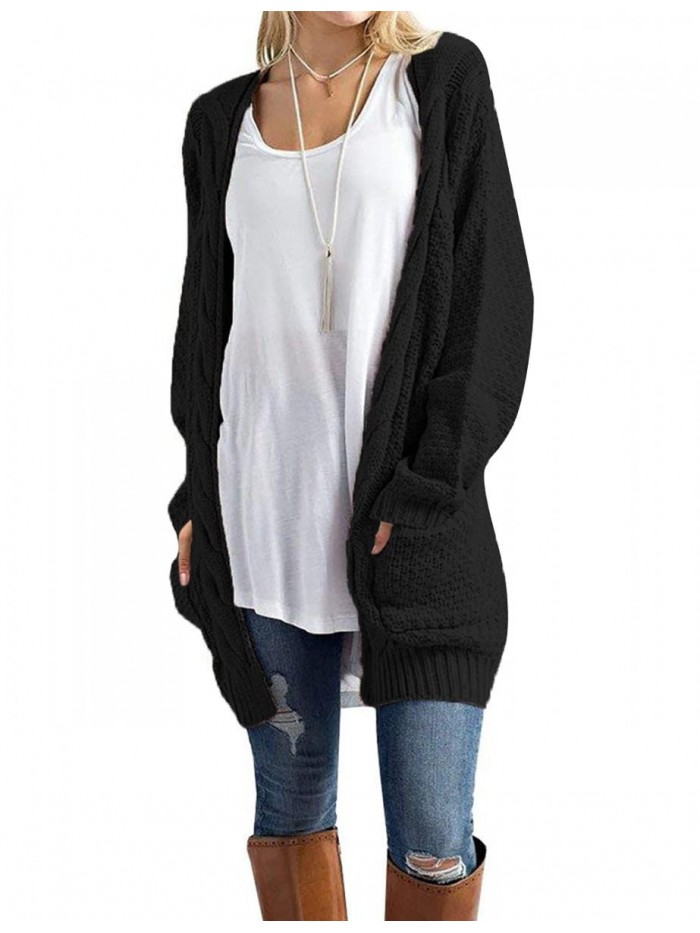 Women's Open Front Long Sleeve Boho Boyfriend Knit Chunky Cardigan Sweater 