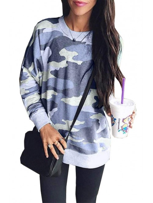 Women Sweatshirts Crew Neck Long Sleeve Camouflage...