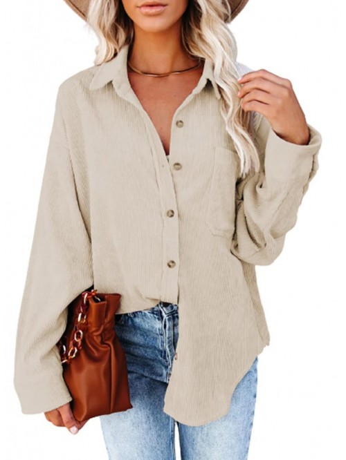 Womens Corduroy Button Down Shirts Boyfriend Long ...