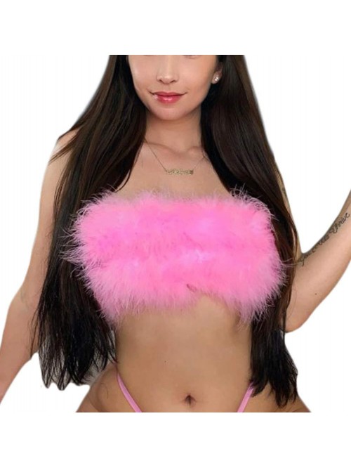 Rave Festival Feather Crop Tops Faux Fur Spaghetti...