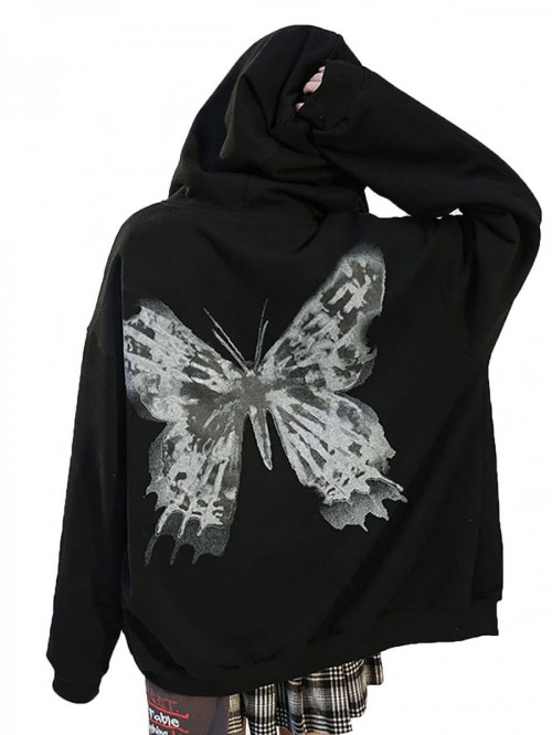 Hoodie Zip Up Butterfly Fairy Grunge Oversized Got...