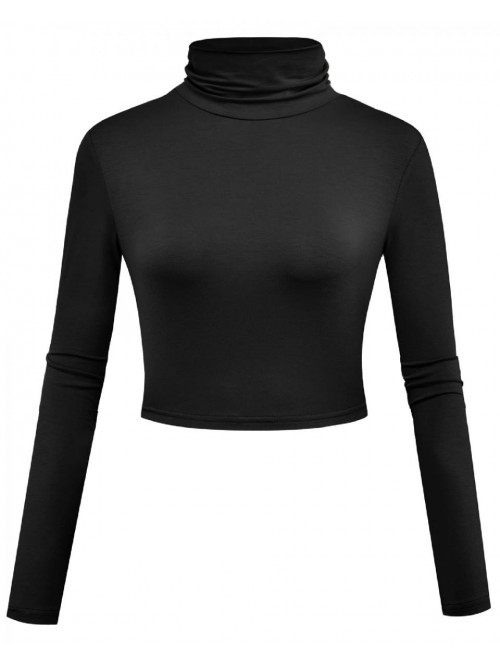 Women Long Sleeve Crop Top Turtleneck Soft Lightwe...