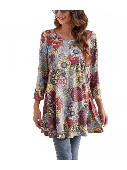 Tunic Tops 3/4 Sleeve Plus Size Summer Casual Flor...