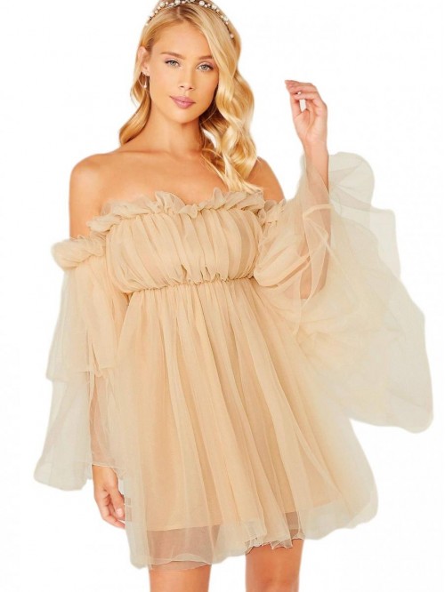 Women's Romantic Off Shoulder Flounce Long Sleeve ...