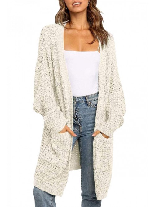 Women's Long Batwing Sleeve Open Front Chunky Knit...