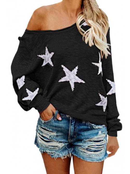 Women's Scoop Neck Long Sleeve Star Pullover Sweat...