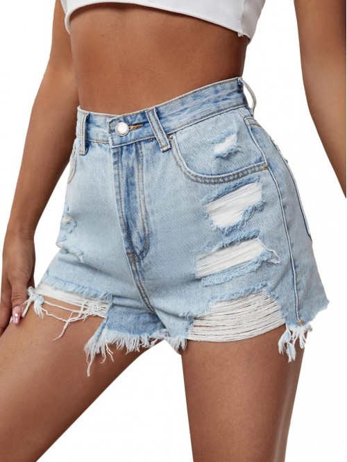 Women's Ripped Raw Hem High Waisted Distressed Den...