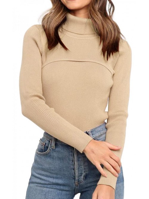 Women’s Turtleneck Knit Sweater Long Sleeve Soft...