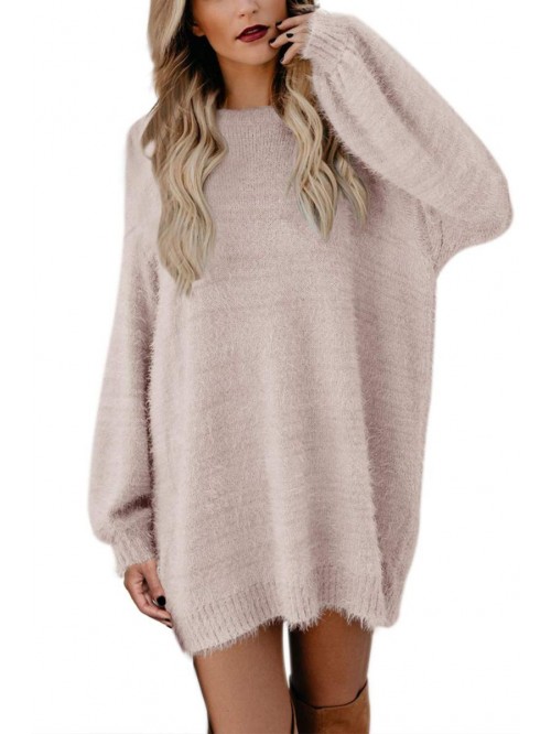 Women's Furry Crewneck Oversized Loose Long Pullov...