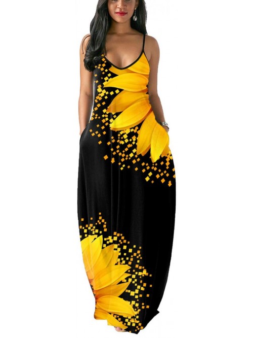 Sunflower Maxi Dresses for Women Casual Summer Flo...