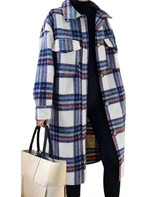 Women's Lightweight Spread Collar Wool Blend Plaid...