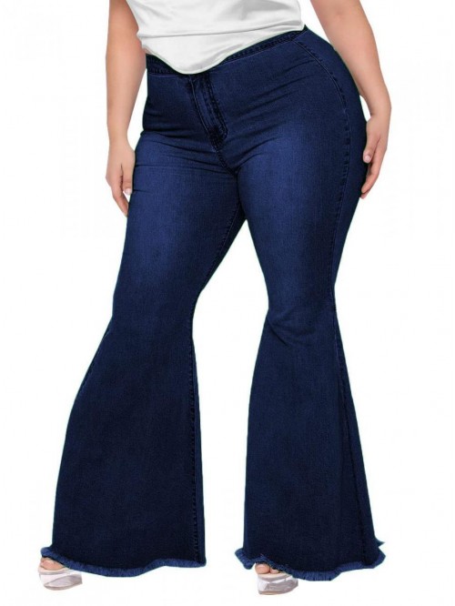 Plus Size Bell Bottom Jeans for Women Ripped Stret...