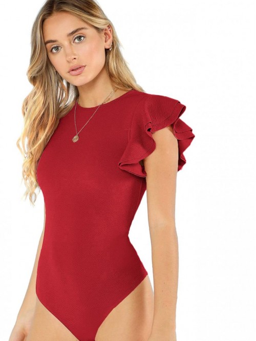 Women's Round Neck Layered Ruffle Short Sleeve Bod...