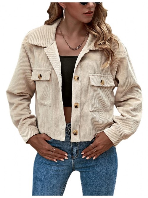 Women's Fashion Cute Cropped Corduroy Shirt Jacket...