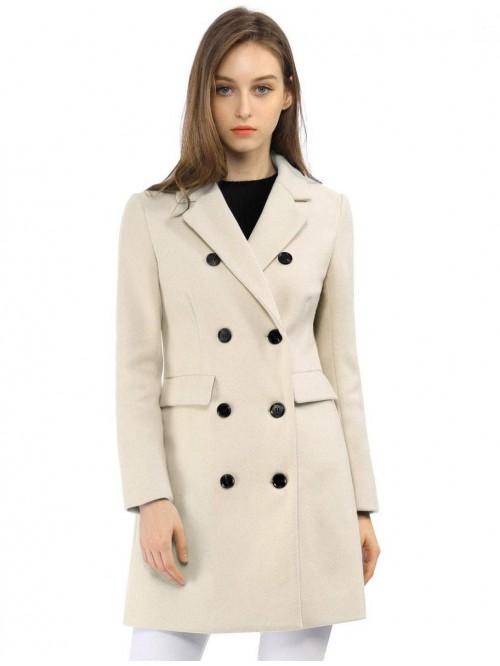 K Women's Winter Coat Elegant Notched Lapel Double...