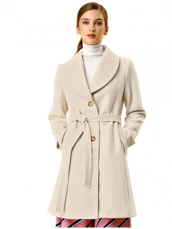 K Women's Shawl Collar Single Breasted Winter Long Belted Coat 