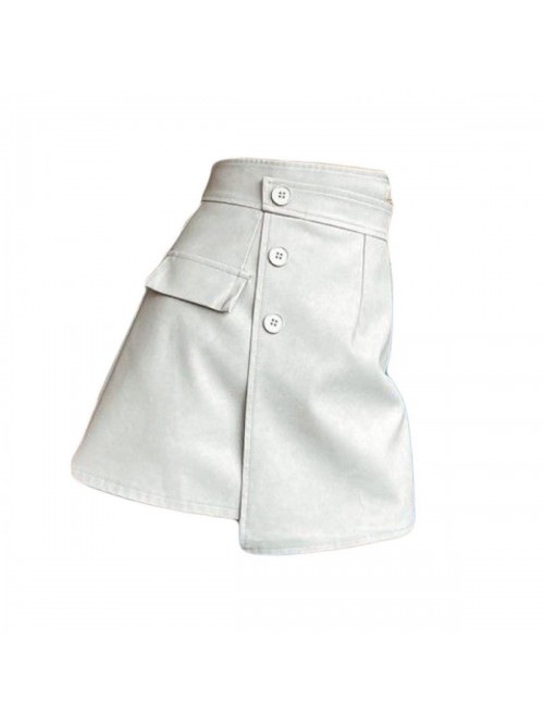 Women Retro PU Leather High Waist Short Slit Skirt...