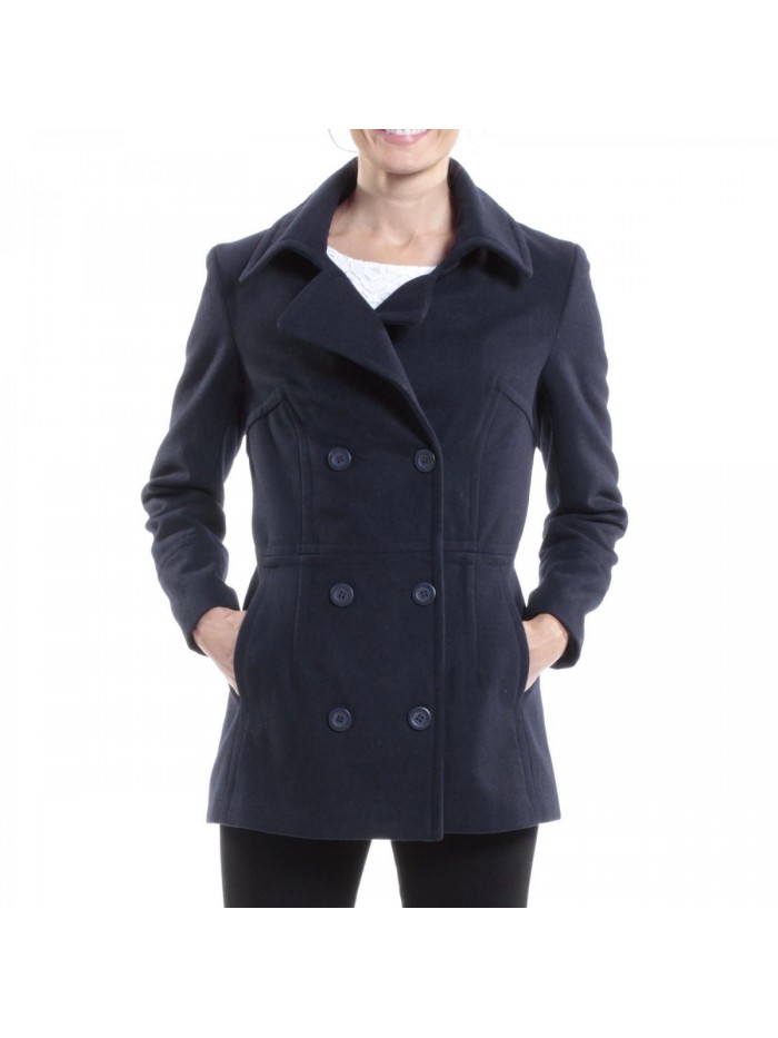 Swiss Emma Womens Peacoat Double Breasted Overcoat 3/4 Length Wool Blazer 