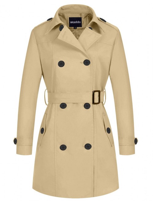 Women's Waterproof Double-Breasted Trench Coat Cla...