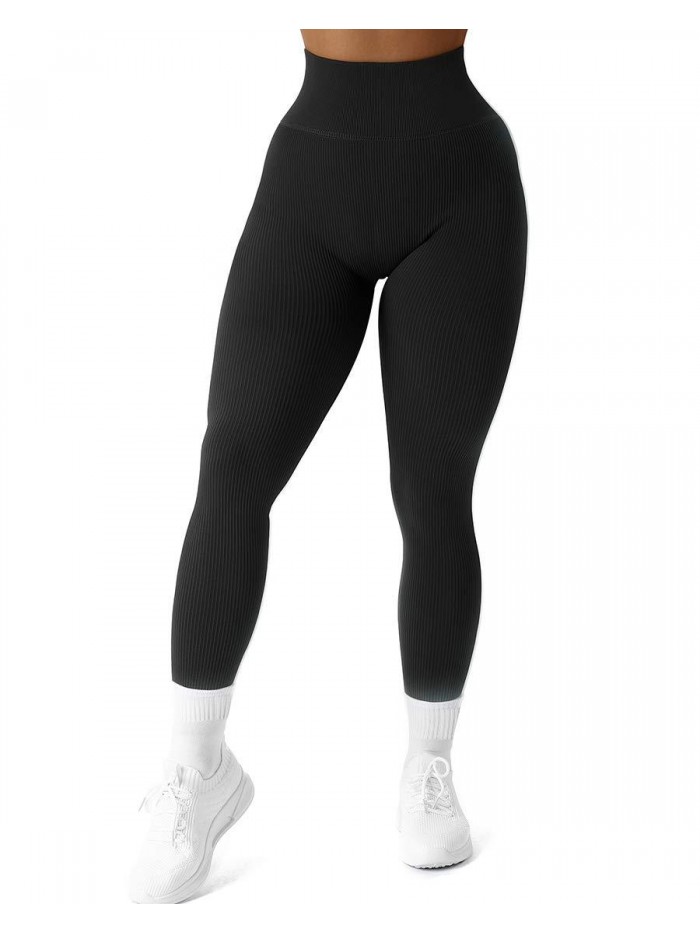 Women Ribbed Seamless Leggings High Waisted Workout Gym Yoga Pants 