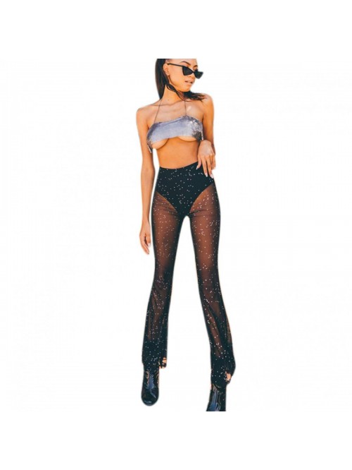 Rave Mesh Sheer Pants Flared Bell Bottom Pants for...