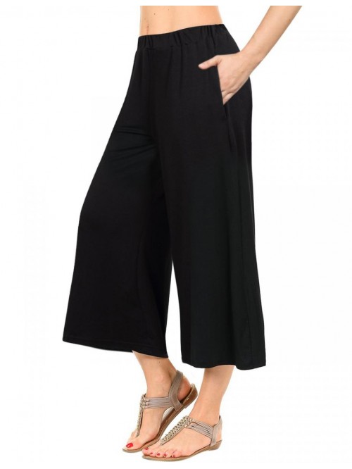 Women's Elastic Waist Solid Palazzo Casual Wide Le...