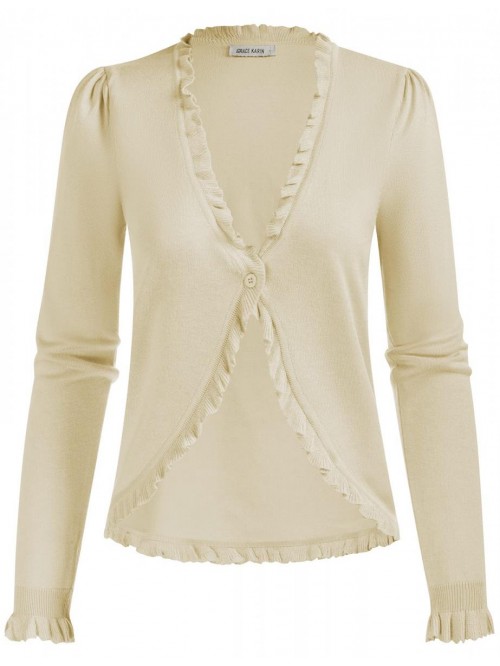 Ruffle Hem Cardigan Open Front Cropped Bolero Shru...