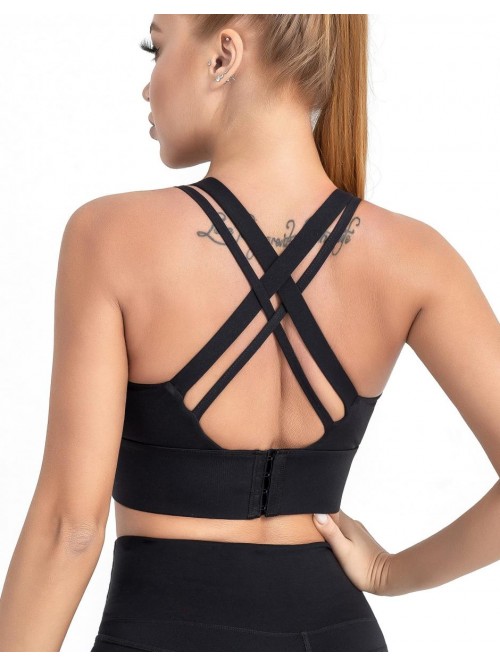 Criss-Cross Back Sports Bra for Women, Medium Supp...