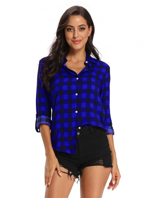 Lightweight Plaid Shirts for Women, Classic Button...