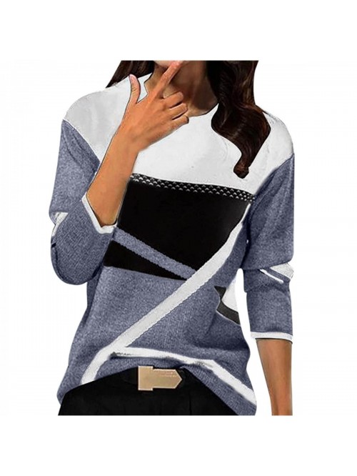 Casual Crewneck Sweaters Geometric Print Long Slee...