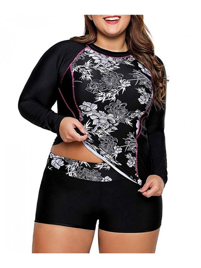 Women's Long Sleeve Sun Protection Rashguard Swimwear Athletic Tankini 