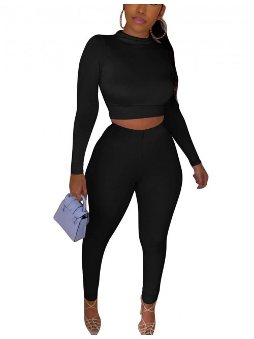 Workout Tracksuit 2 Piece Outfits Long Sleeve Crop...