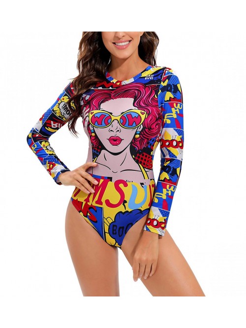 Long Sleeve Swimsuits for Women, One Piece Swimsui...