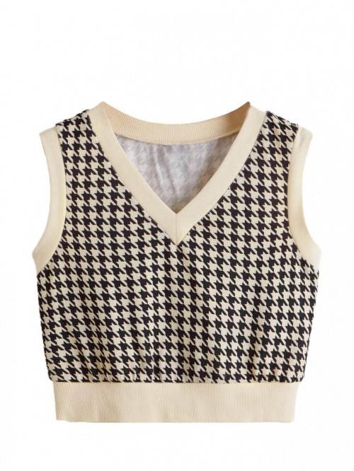 Women's V Neck Plaid Print Sweater Vest Sleeveless...