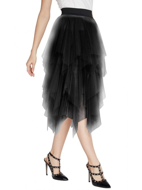 Elegant Mesh Layered Tulle Skirt Sheer Tutu Midi S...